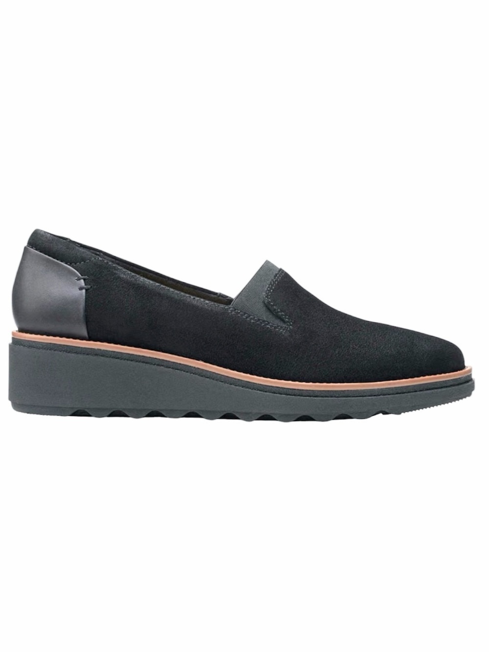Clarks Loafer Suede Leather Sharon Dolly Black slip-on Comfort Elastic Size 7M